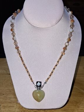 Handcrafted Heart Pendant Necklace in Cream and Gold